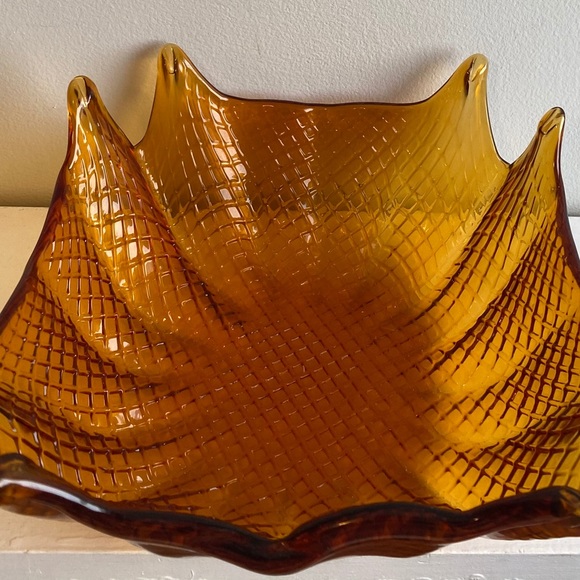 Vintage MCM Amber Depression Glass Bowl - Picture 3 of 6